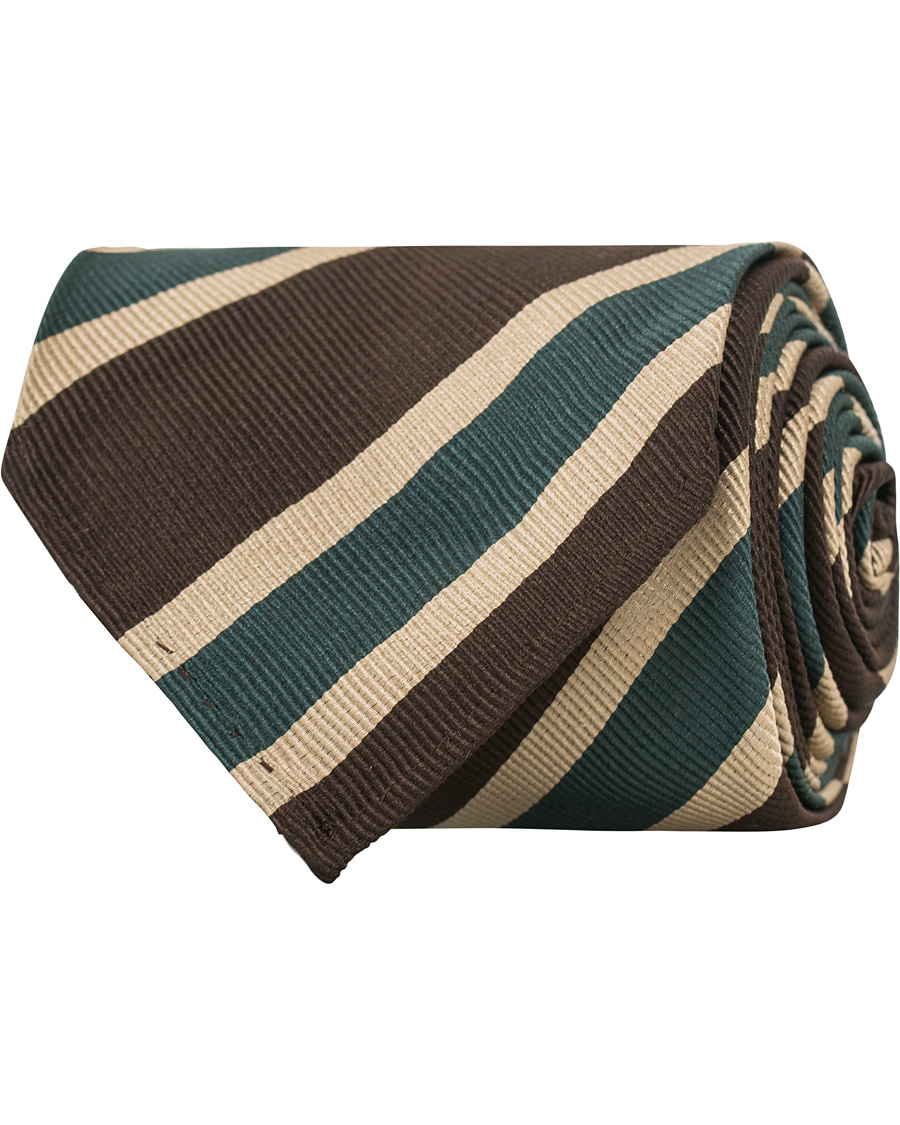 Homme | Drake's Silk Stripe Handrolled 8 cm Tie Brown | Drake's | Silk Stripe Handrolled 8 cm Tie Brown