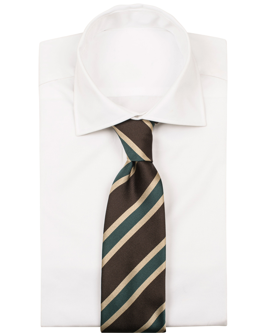 Homme | Drake's Silk Stripe Handrolled 8 cm Tie Brown | Drake's | Silk Stripe Handrolled 8 cm Tie Brown