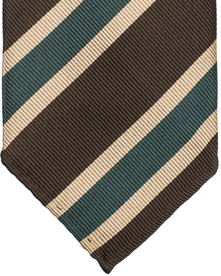 Homme | Drake's Silk Stripe Handrolled 8 cm Tie Brown | Drake's | Silk Stripe Handrolled 8 cm Tie Brown