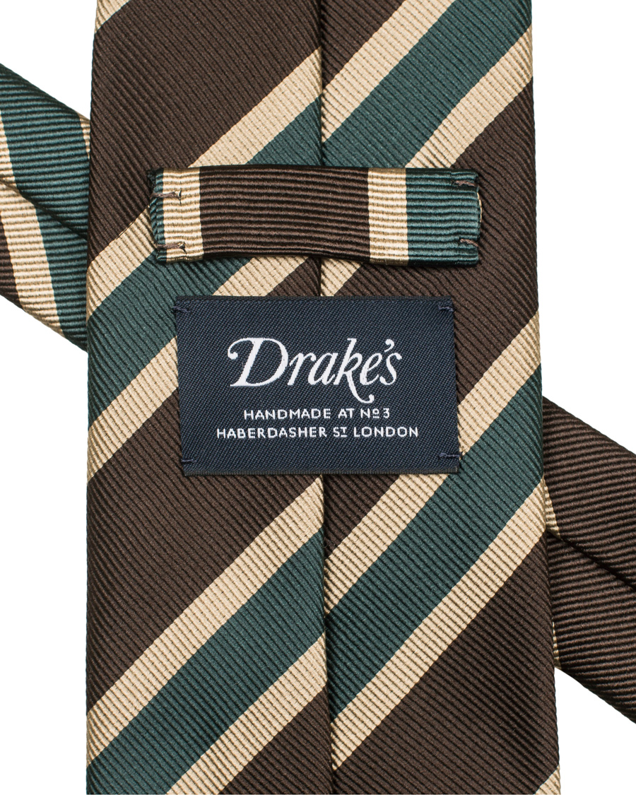 Homme | Drake's Silk Stripe Handrolled 8 cm Tie Brown | Drake's | Silk Stripe Handrolled 8 cm Tie Brown