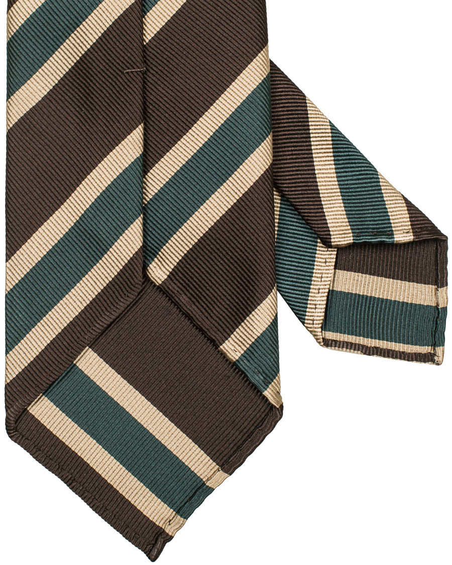 Homme | Drake's Silk Stripe Handrolled 8 cm Tie Brown | Drake's | Silk Stripe Handrolled 8 cm Tie Brown