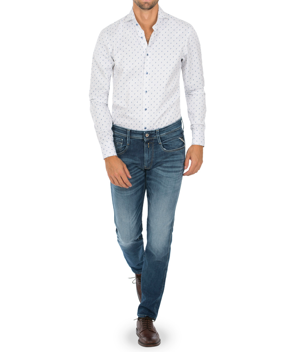 Homme | Chemises | Stenströms | Slimline Printed Leaf Shirt White