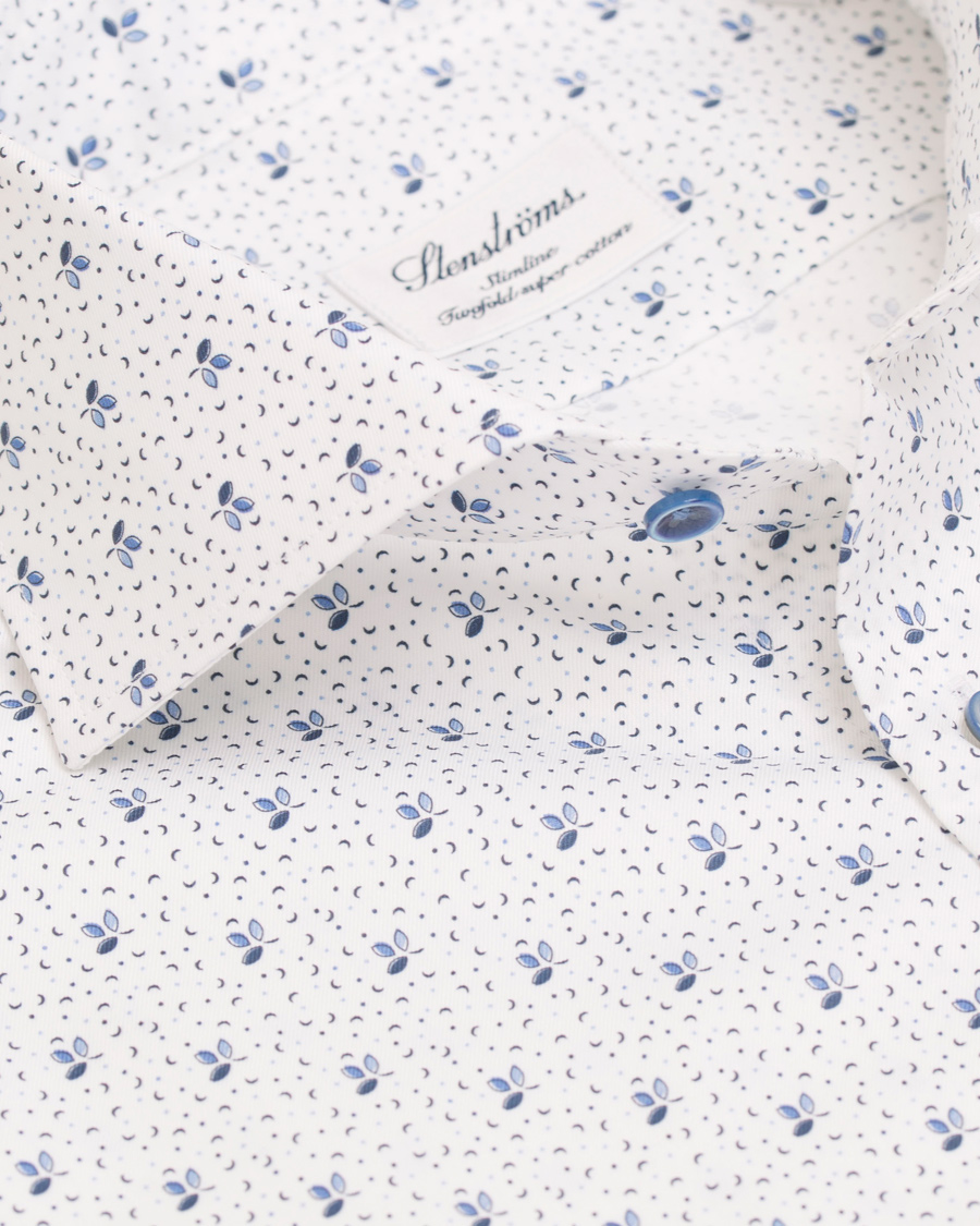 Homme | Chemises | Stenströms | Slimline Printed Leaf Shirt White