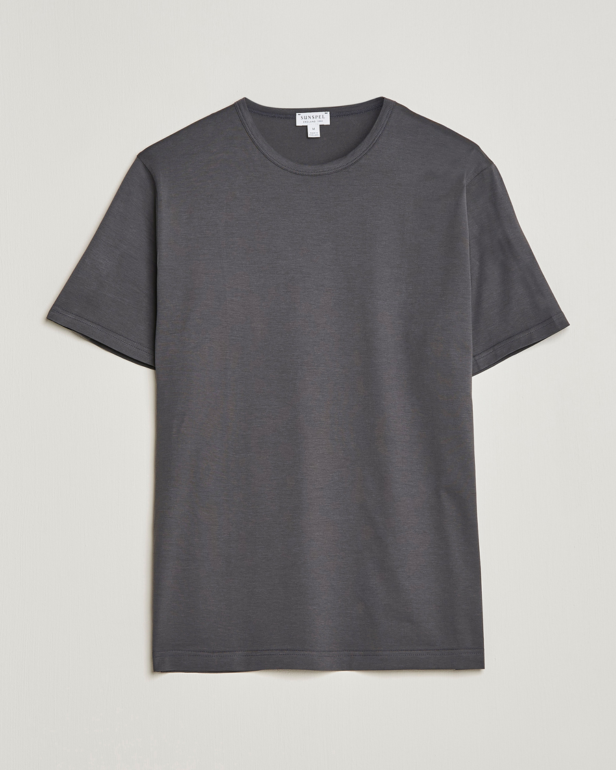 Heren | T-shirts | Sunspel | Crew Neck Q82 Cotton T-Shirt Charcoal