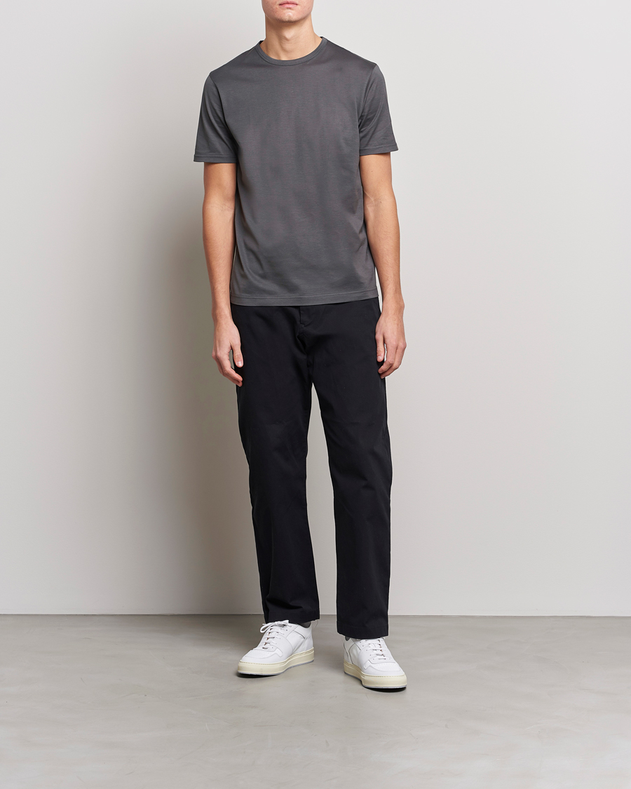 Heren | T-shirts | Sunspel | Crew Neck Q82 Cotton T-Shirt Charcoal
