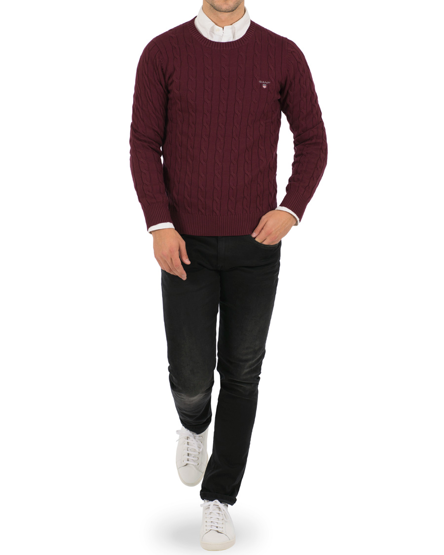 Homme | Pulls Et Tricots | GANT | Cotton Cable Crew Pullover Purple Wine