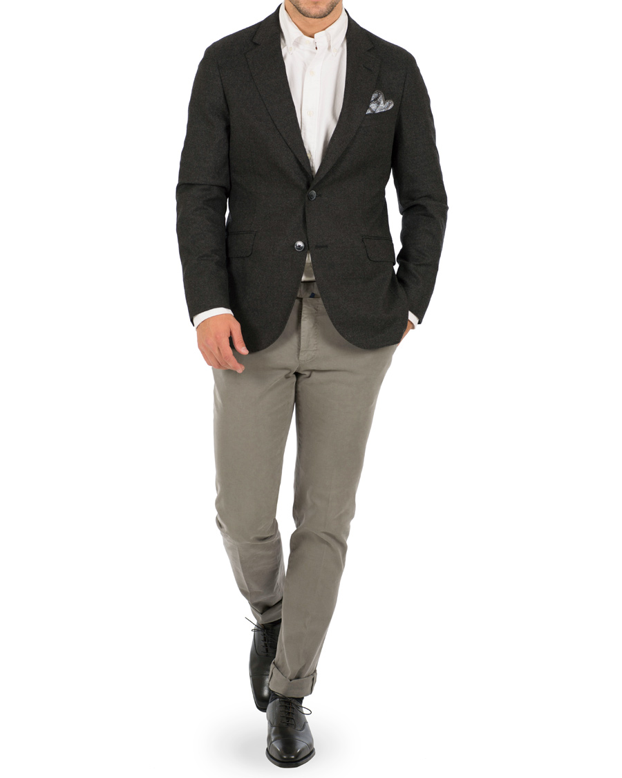 Homme | Blazers | Hackett | Solid Flannel Suede Elbow Patch Blazer Grey