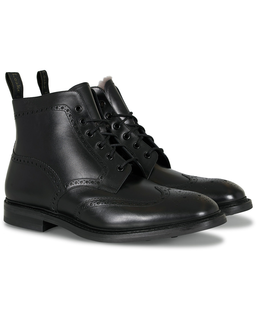 Homme | Loake 1880 Wolf Premium Fur Lined Brogue Black Calf | Loake 1880 | Wolf Premium Fur Lined Brogue Black Calf