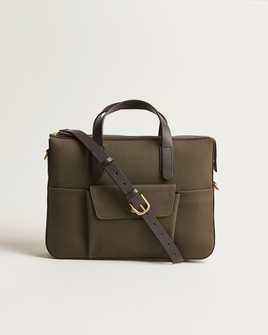 Homme | Mismo M/S Canvas Briefcase Army/Dark Brown | Mismo | M/S Canvas Briefcase Army/Dark Brown