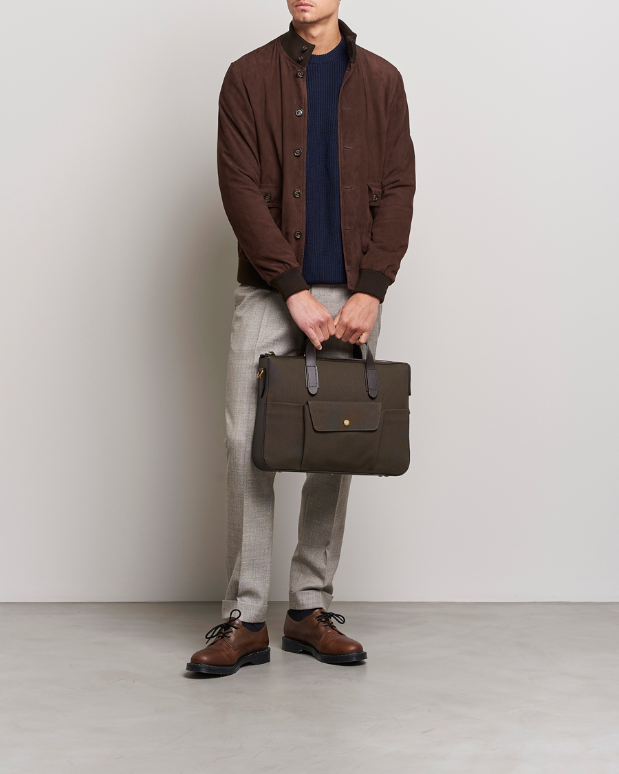 Homme | Mismo M/S Canvas Briefcase Army/Dark Brown | Mismo | M/S Canvas Briefcase Army/Dark Brown