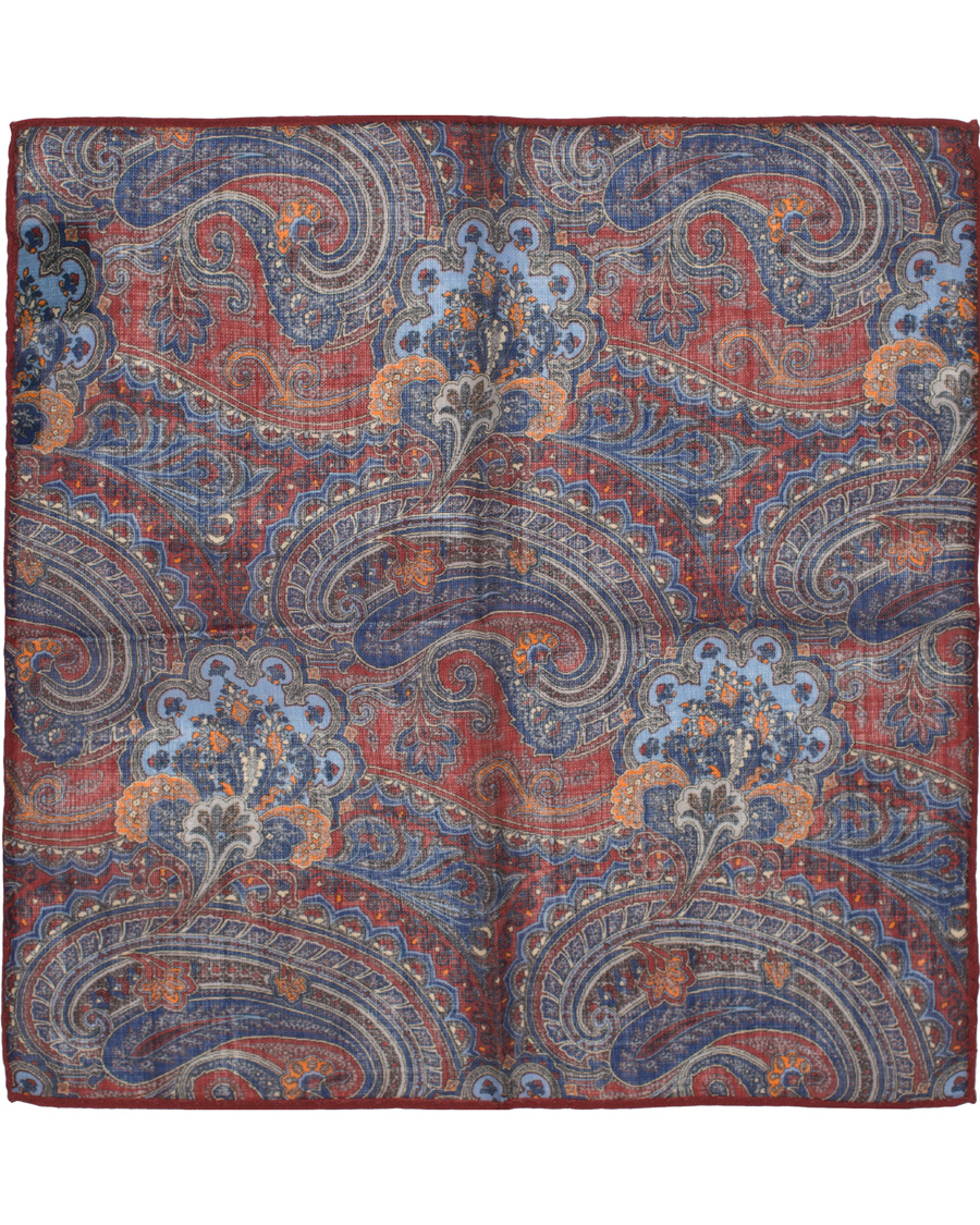 Homme | Amanda Christensen Wool Printed Paisley Pocket Square Wine Red | Amanda Christensen | Wool Printed Paisley Pocket Square Wine Red