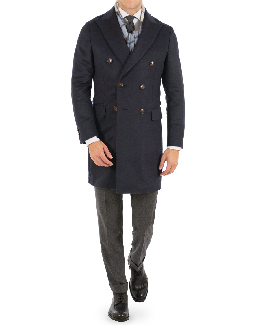 Homme | Manteaux Et Vestes | Oscar Jacobson | Saul Delux Double Breasted Camelhair Coat Navy