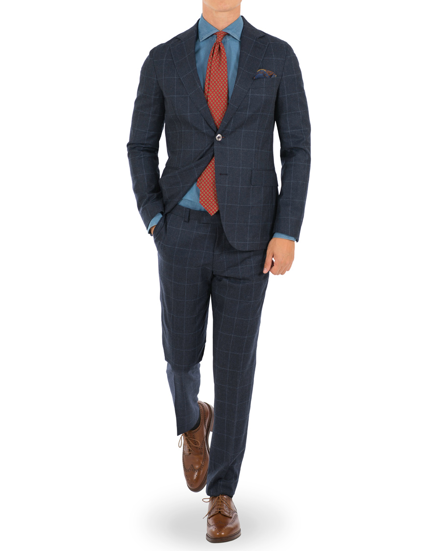 Homme | Costumes | Oscar Jacobson | Egel Wool Check Suit Navy
