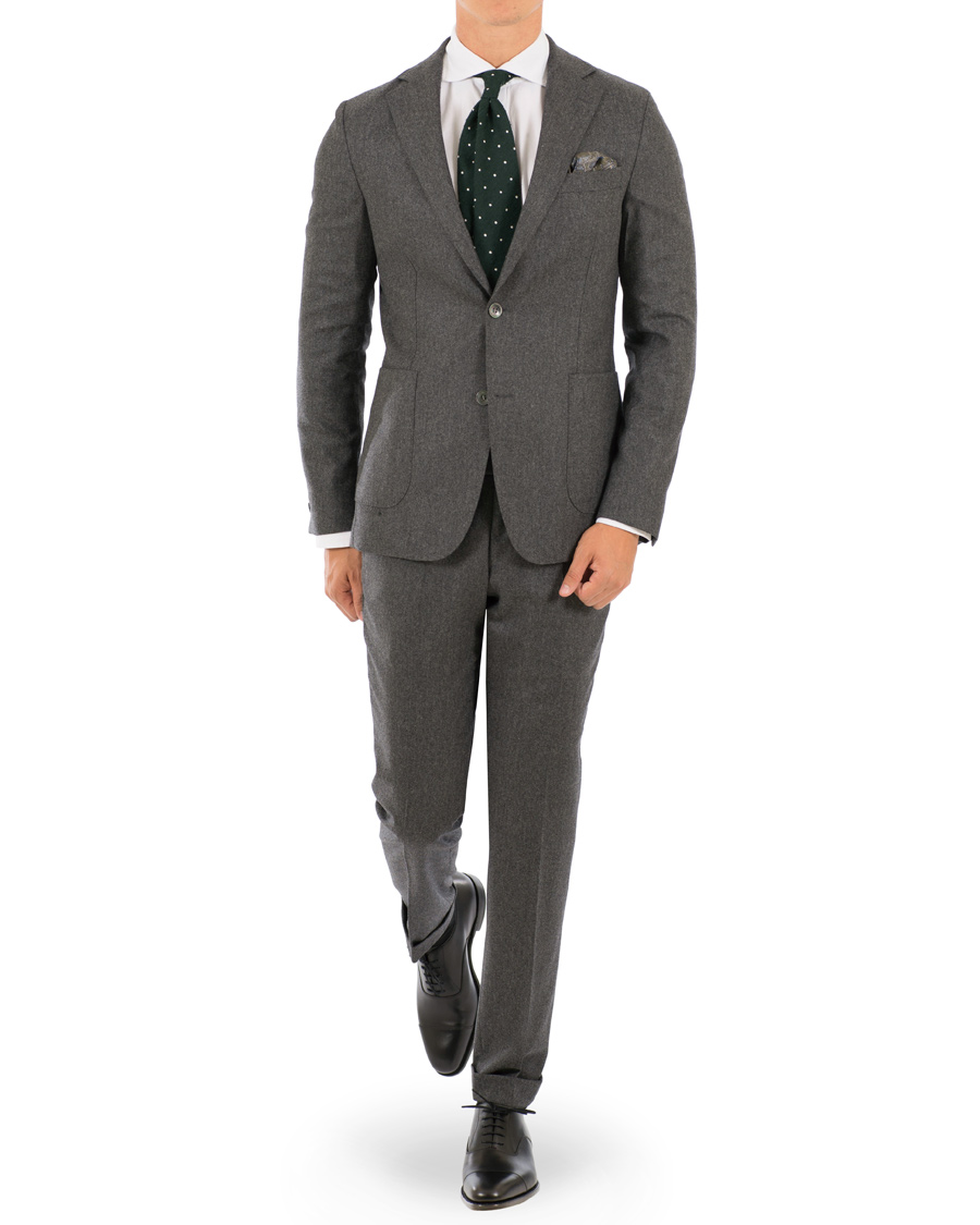 Homme | Pantalons | Oscar Jacobson | Dean Turn Up Flannel Trousers Dark Grey
