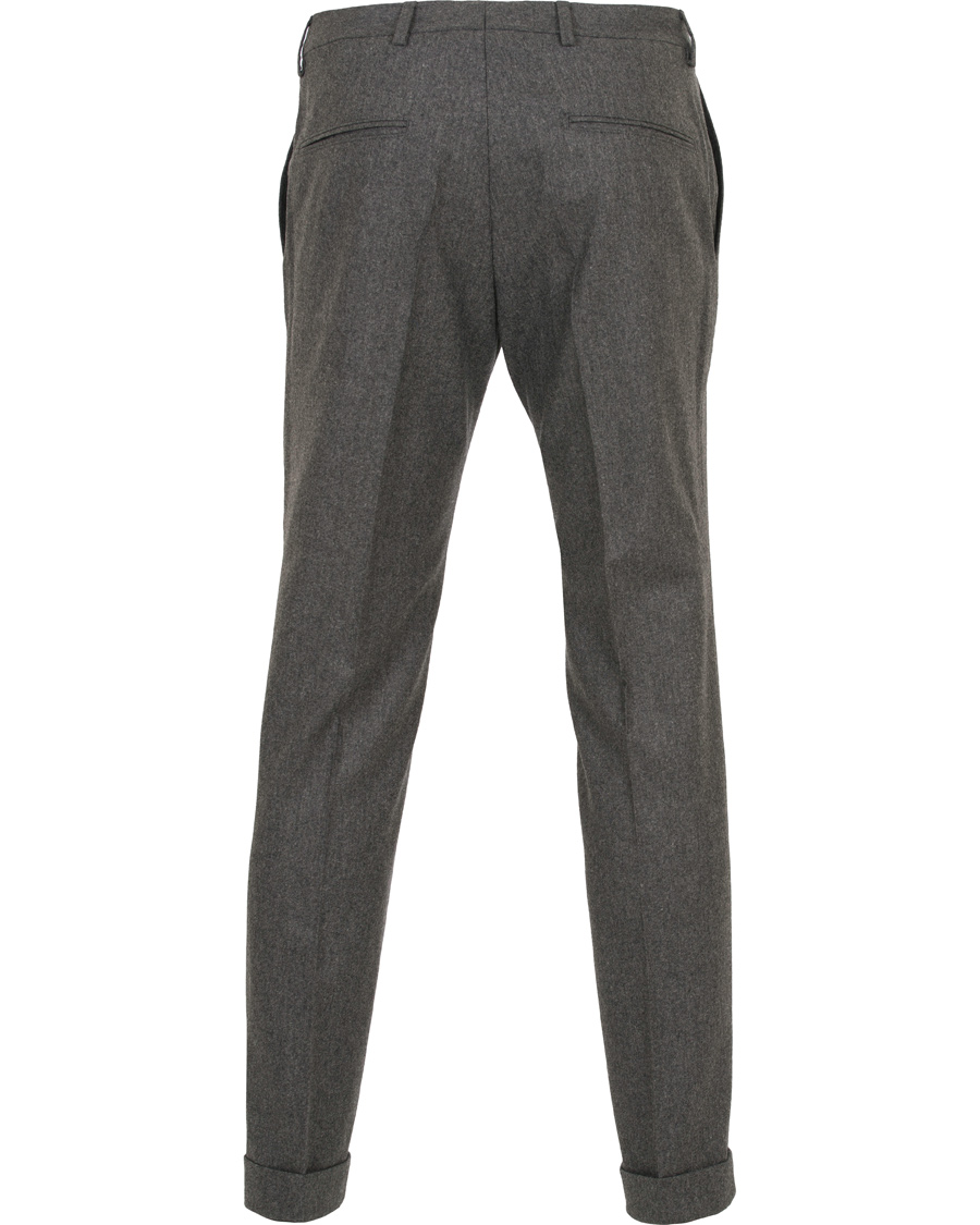 Homme | Pantalons | Oscar Jacobson | Dean Turn Up Flannel Trousers Dark Grey