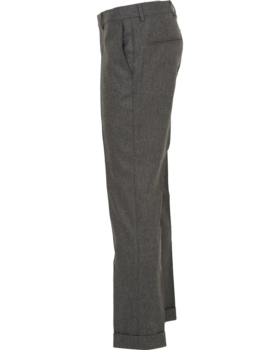 Homme | Pantalons | Oscar Jacobson | Dean Turn Up Flannel Trousers Dark Grey