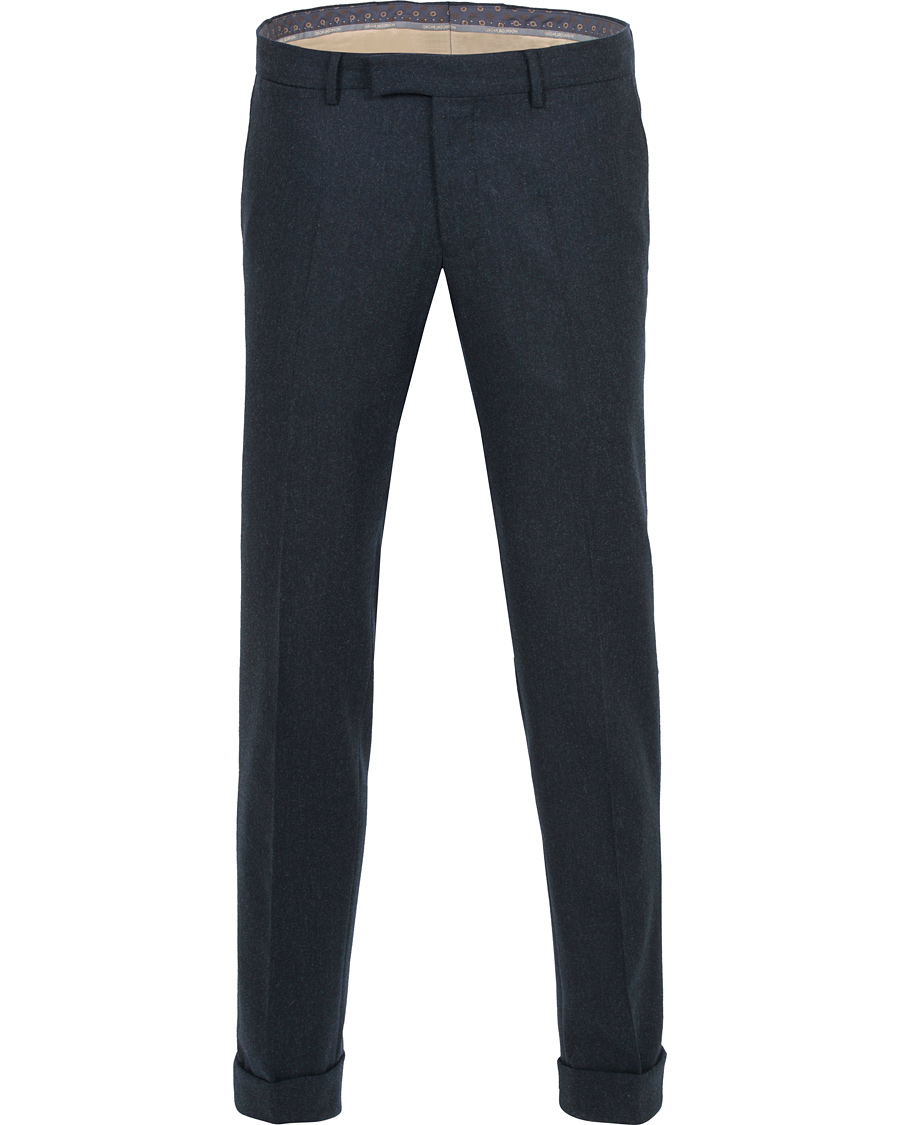 Heren | Broeken | Oscar Jacobson | Dean Turn Up Flannel Trousers Navy