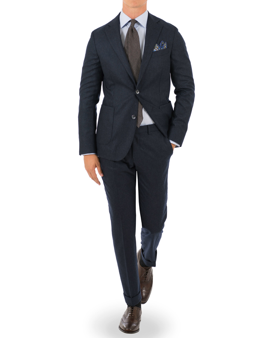 Heren | Broeken | Oscar Jacobson | Dean Turn Up Flannel Trousers Navy
