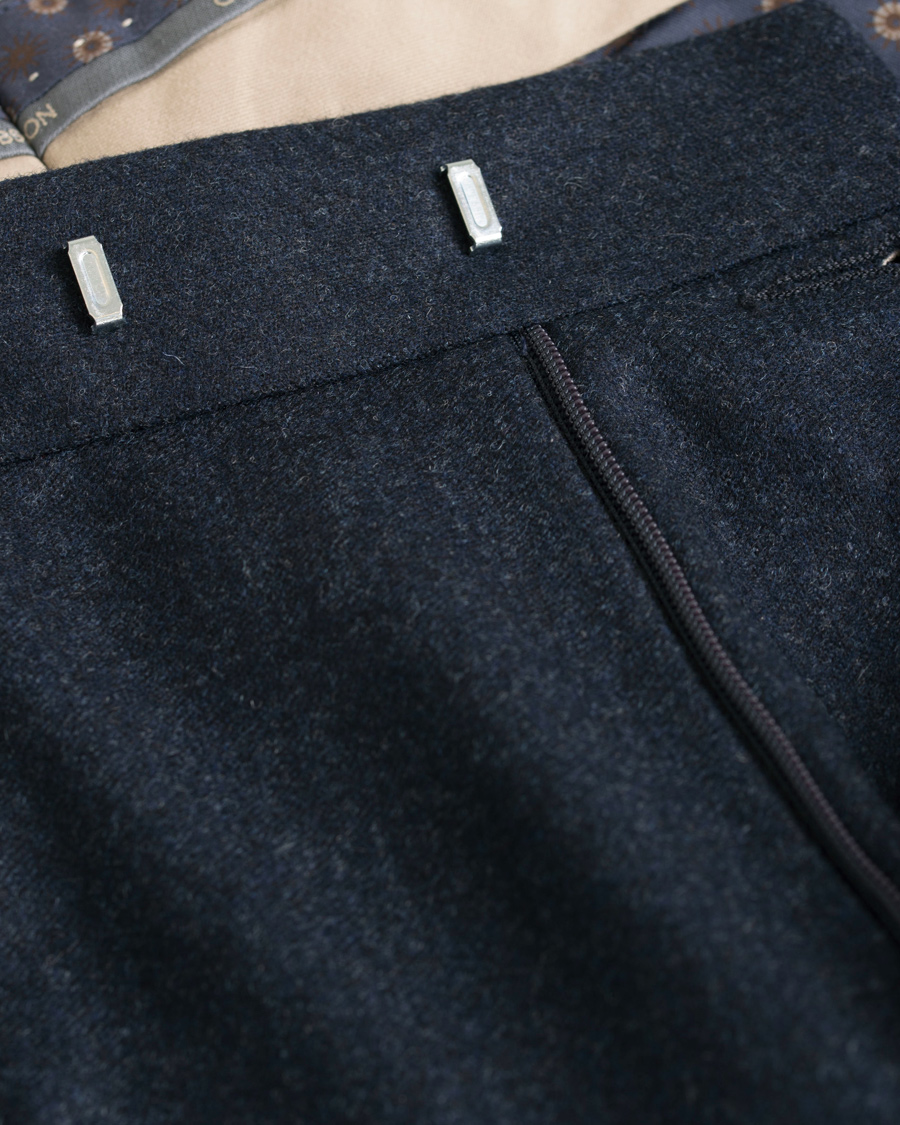 Heren | Broeken | Oscar Jacobson | Dean Turn Up Flannel Trousers Navy