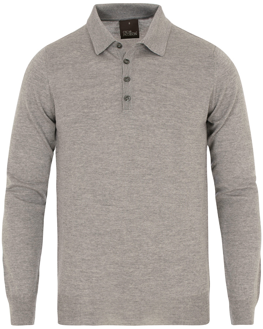 Homme | Pulls Et Tricots | Oscar Jacobson | Ruben Long Sleeve Merino Poloshirt Grey Melange