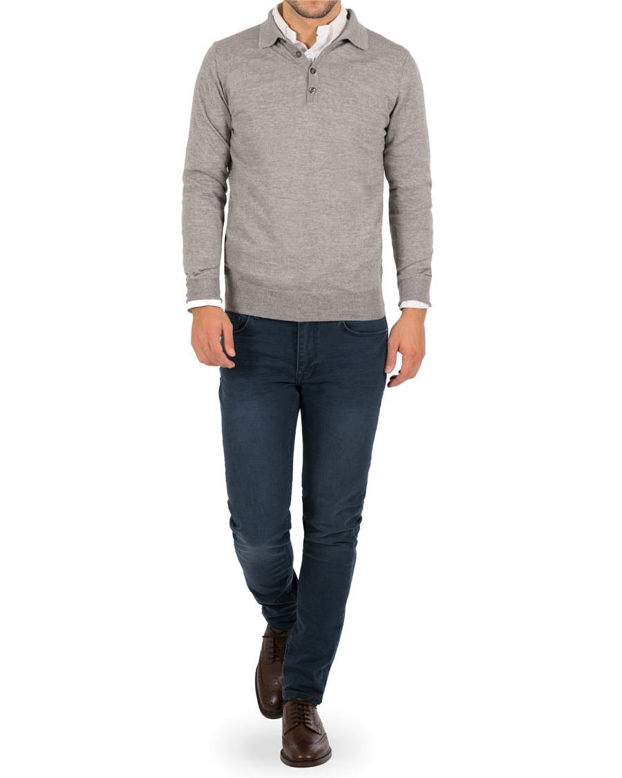 Homme | Pulls Et Tricots | Oscar Jacobson | Ruben Long Sleeve Merino Poloshirt Grey Melange