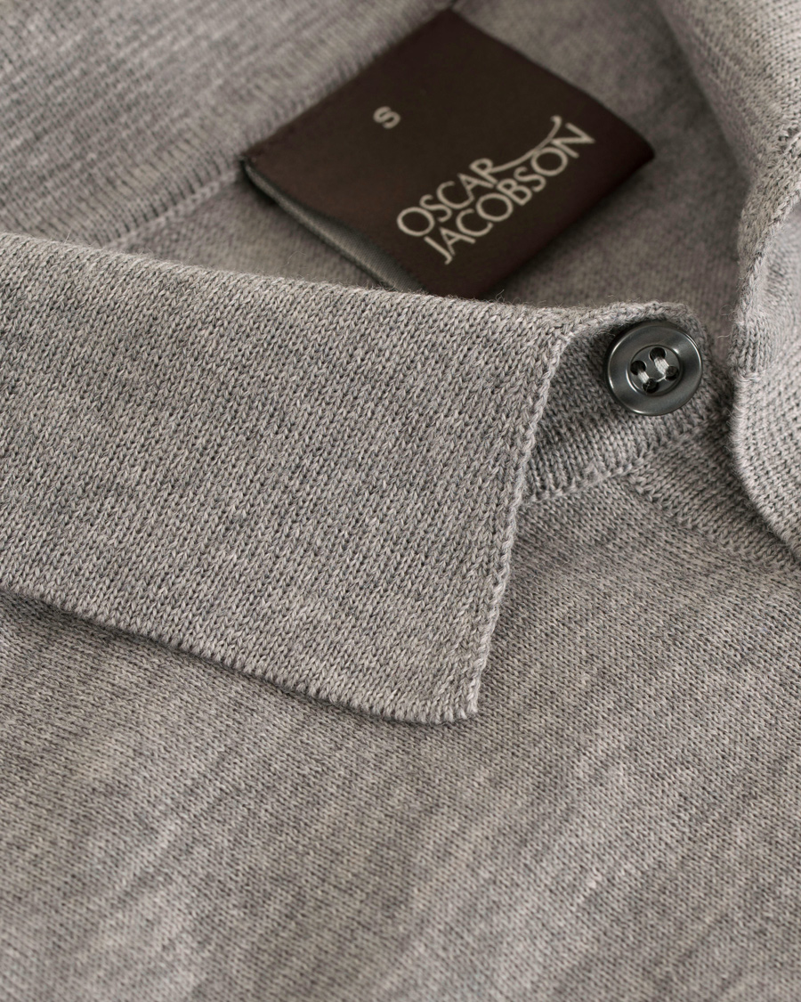 Homme | Pulls Et Tricots | Oscar Jacobson | Ruben Long Sleeve Merino Poloshirt Grey Melange