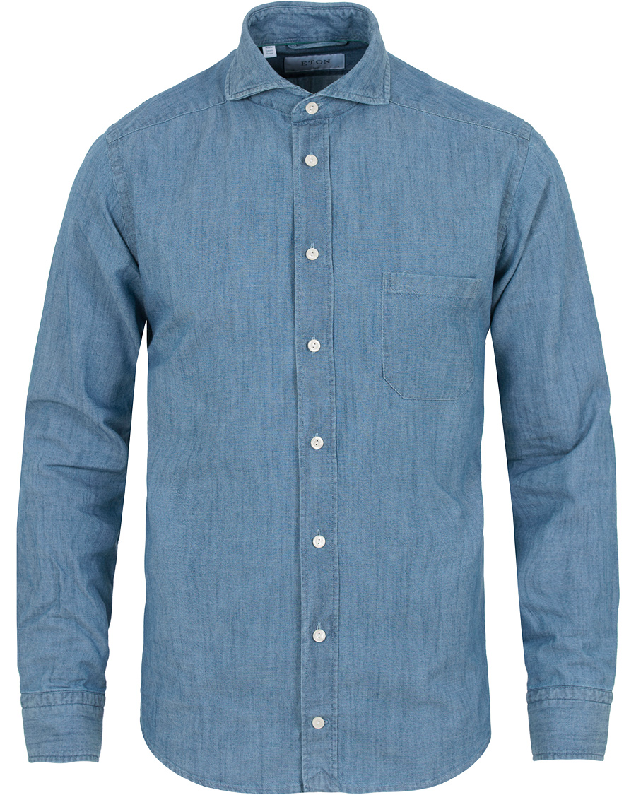 Heren | Overhemden | Eton | Slim Fit Denim Cut Away Shirt Indigo Blue