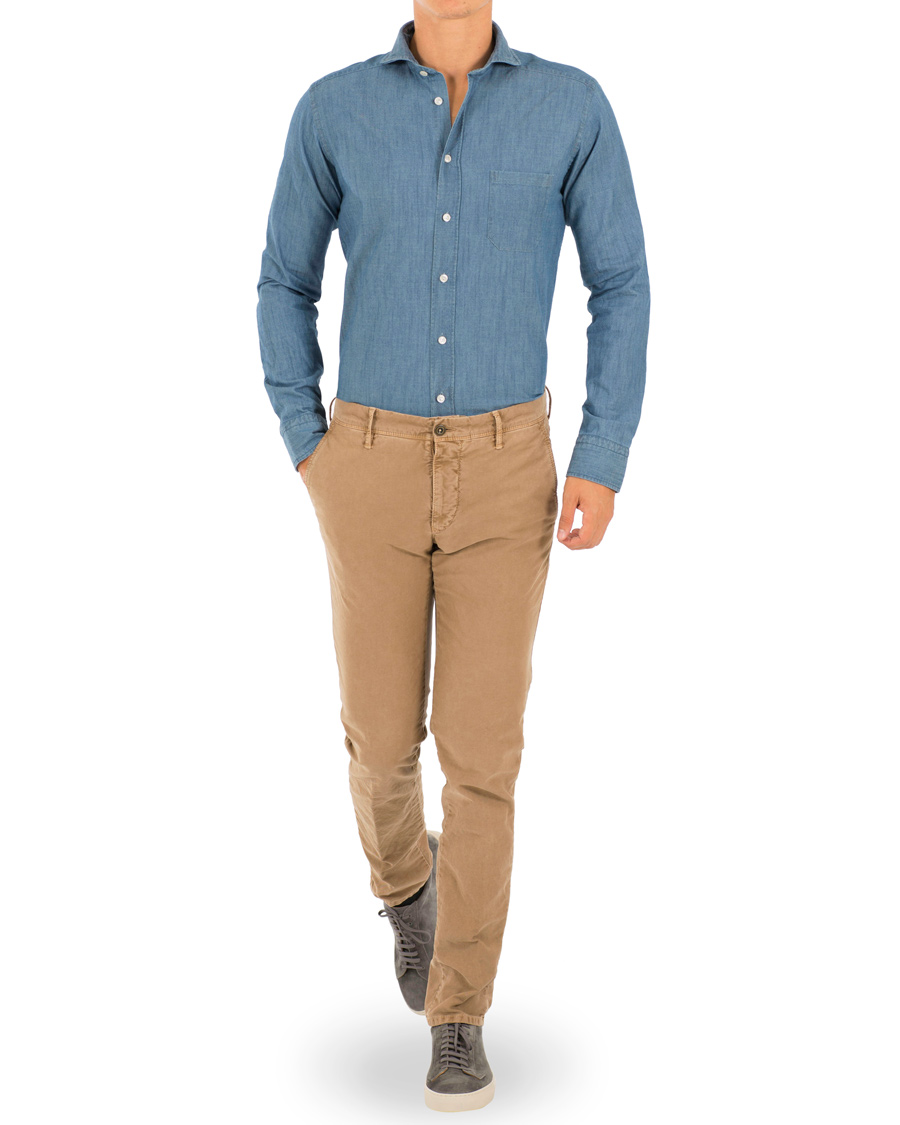 Heren | Overhemden | Eton | Slim Fit Denim Cut Away Shirt Indigo Blue