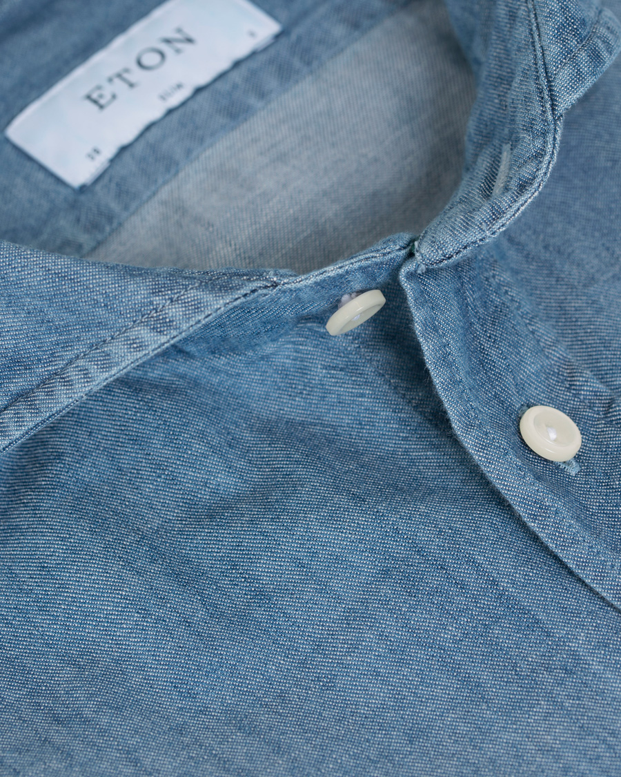 Heren | Overhemden | Eton | Slim Fit Denim Cut Away Shirt Indigo Blue
