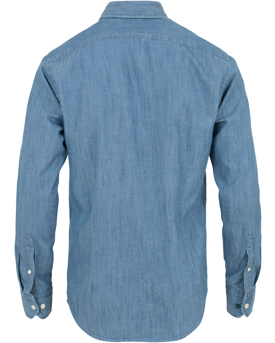 Heren | Overhemden | Eton | Slim Fit Denim Cut Away Shirt Indigo Blue