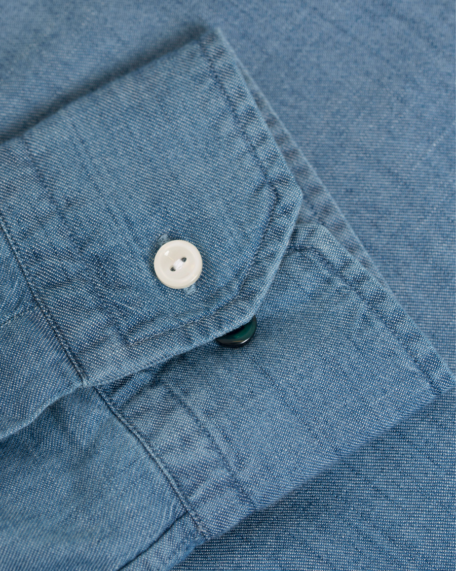 Heren | Overhemden | Eton | Slim Fit Denim Cut Away Shirt Indigo Blue