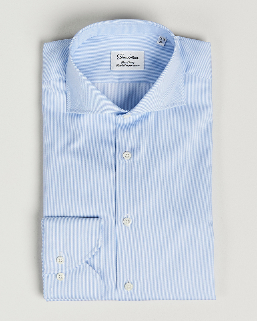 Heren | Overhemden | Stenströms | Fitted Body Thin Stripe Shirt White/Blue