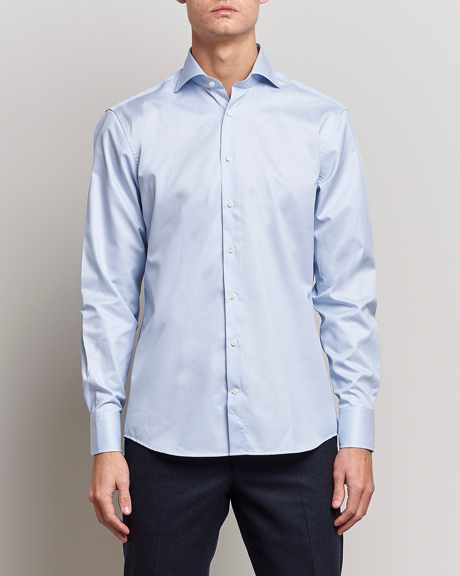 Heren | Overhemden | Stenströms | Fitted Body Thin Stripe Shirt White/Blue