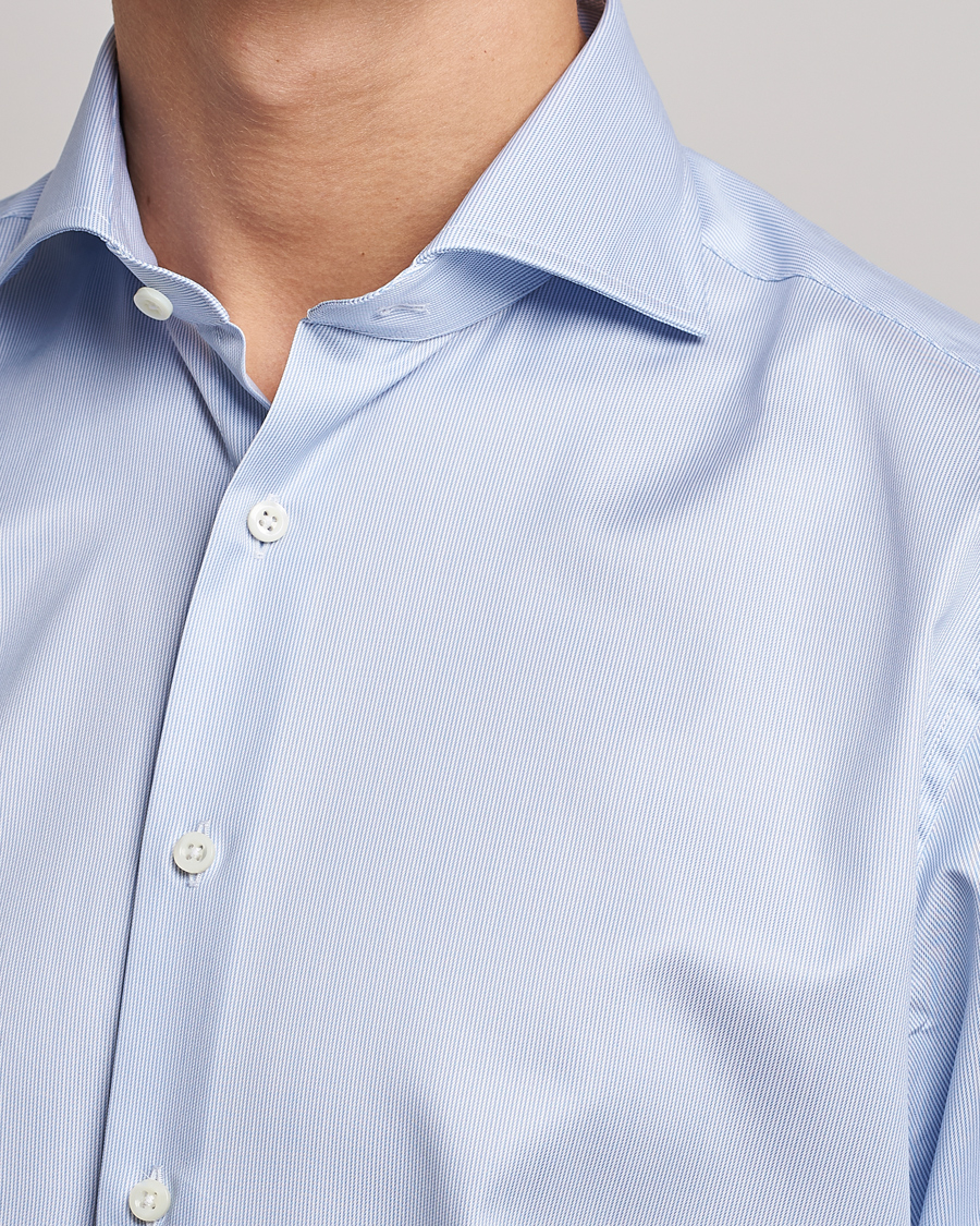 Heren | Overhemden | Stenströms | Fitted Body Thin Stripe Shirt White/Blue
