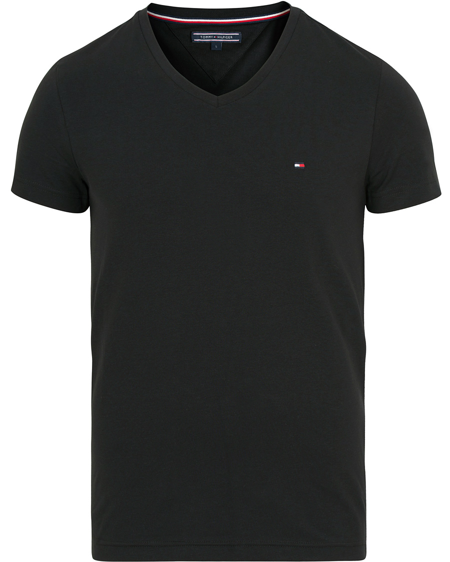Homme | T-shirts | Tommy Hilfiger | Slim Fit Stretch V-Neck Tee Flag Black
