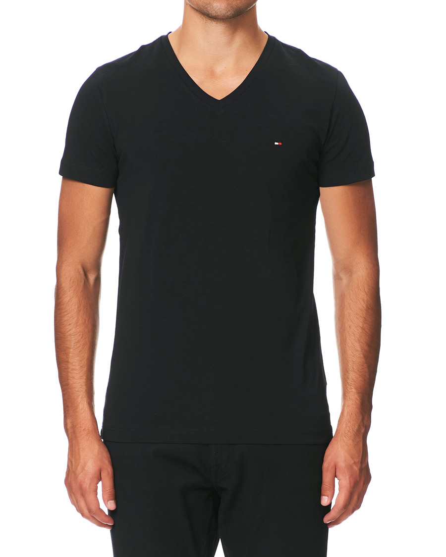 Homme | T-shirts | Tommy Hilfiger | Slim Fit Stretch V-Neck Tee Flag Black