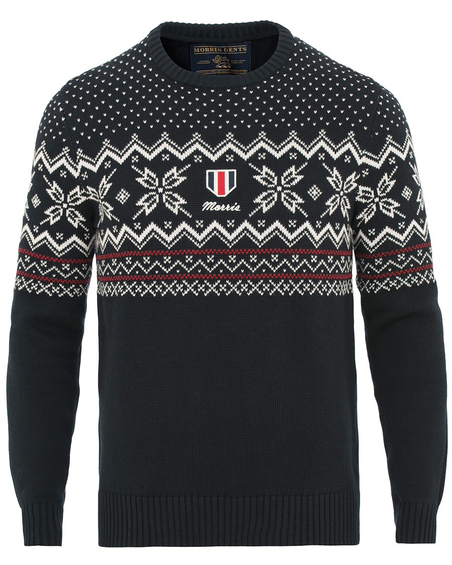 Homme | Pulls Et Tricots | Morris | Noel Snow Flake Crew Neck Navy