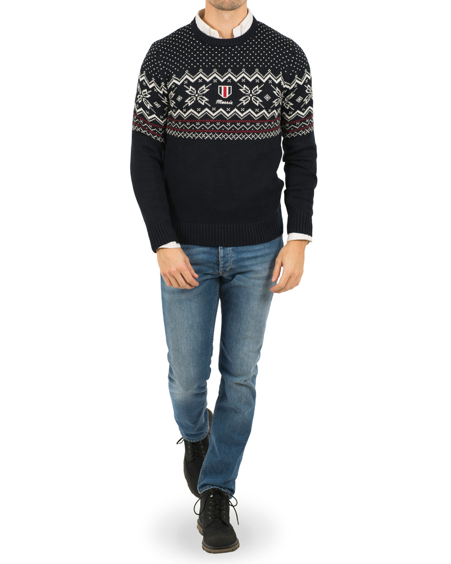 Homme | Pulls Et Tricots | Morris | Noel Snow Flake Crew Neck Navy