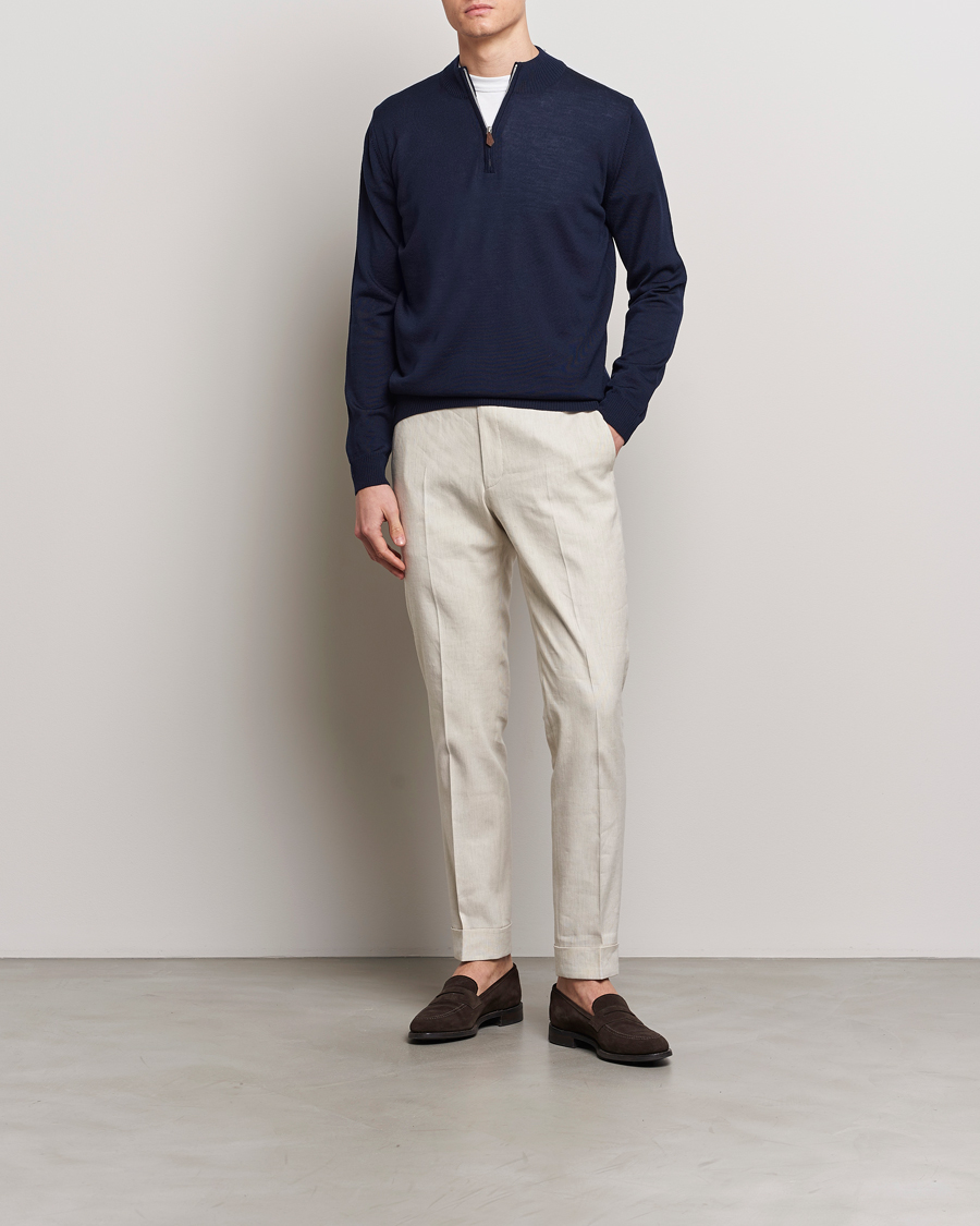 Heren | Truien | Stenströms | Merino Wool Half Zip Navy