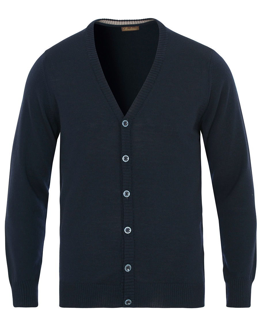 Homme | Pulls Et Tricots | Stenströms | Merino Wool Patch Elbow Cardigan Navy
