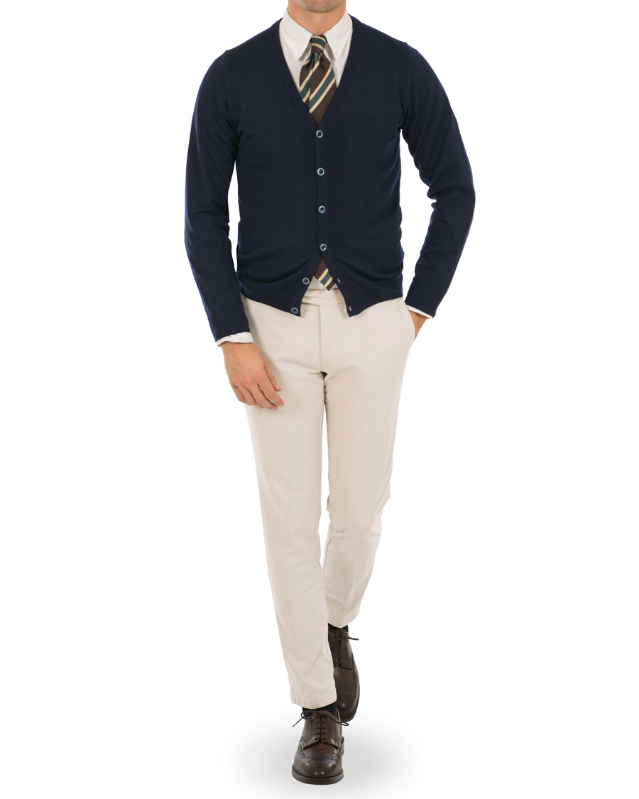 Homme | Pulls Et Tricots | Stenströms | Merino Wool Patch Elbow Cardigan Navy