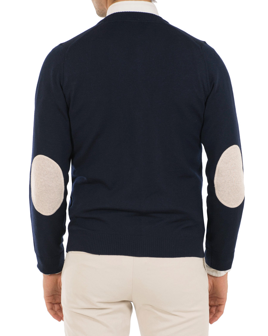Homme | Pulls Et Tricots | Stenströms | Merino Wool Patch Elbow Cardigan Navy