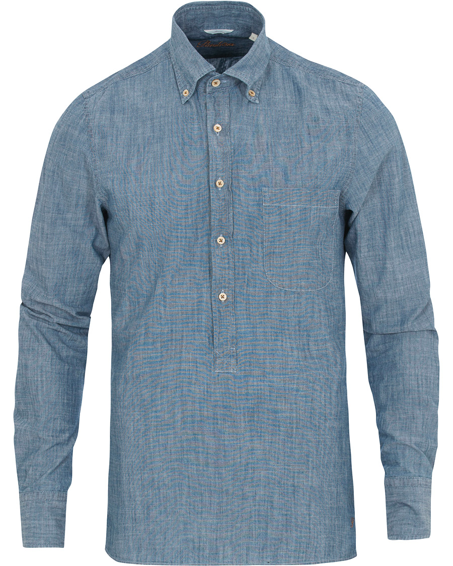 Homme | Chemises | Stenströms | Slimline Garment Washed Popover Shirt Light Blue