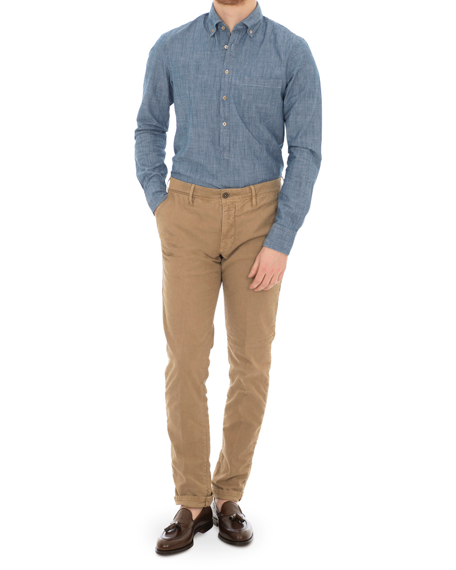Homme | Chemises | Stenströms | Slimline Garment Washed Popover Shirt Light Blue