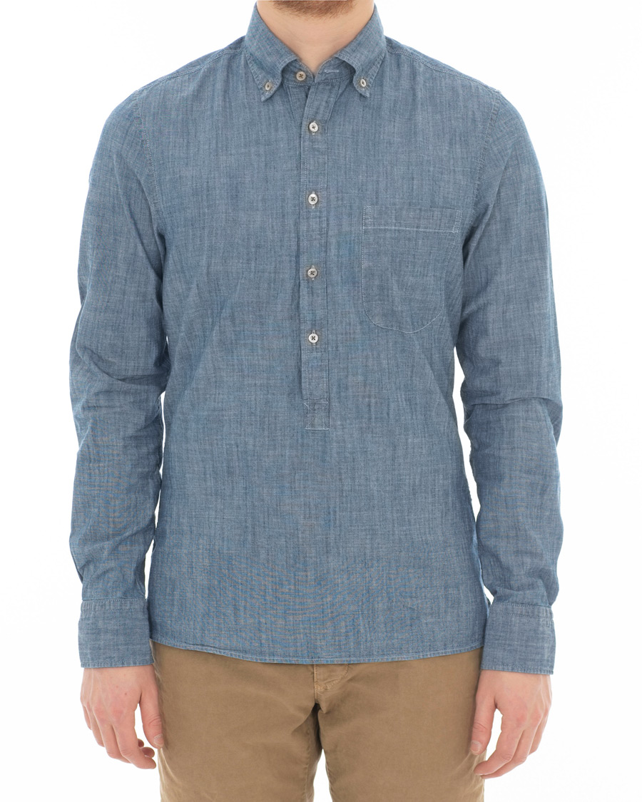 Homme | Chemises | Stenströms | Slimline Garment Washed Popover Shirt Light Blue