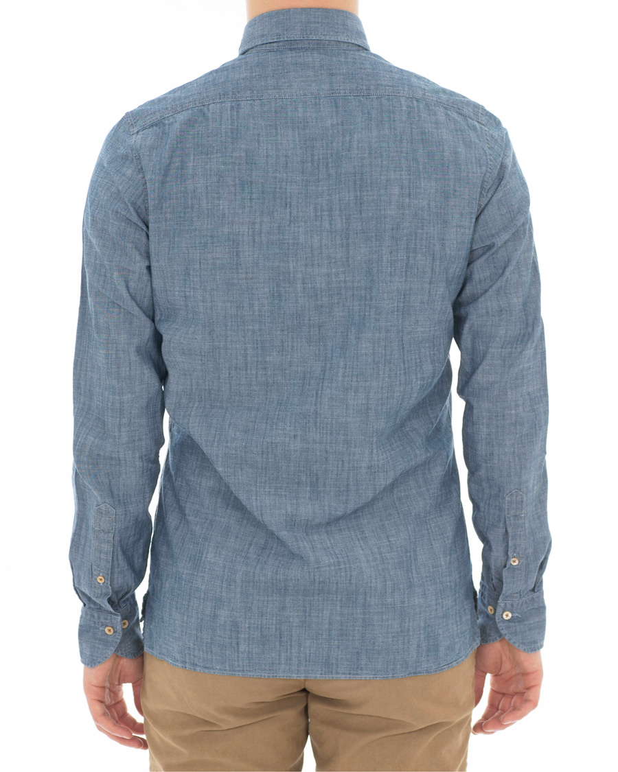 Homme | Chemises | Stenströms | Slimline Garment Washed Popover Shirt Light Blue