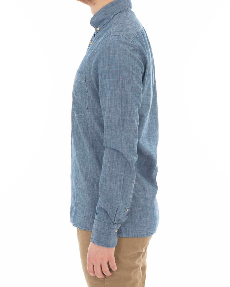 Homme | Chemises | Stenströms | Slimline Garment Washed Popover Shirt Light Blue