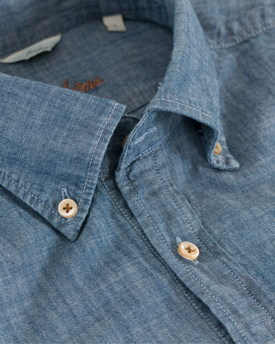 Homme | Chemises | Stenströms | Slimline Garment Washed Popover Shirt Light Blue