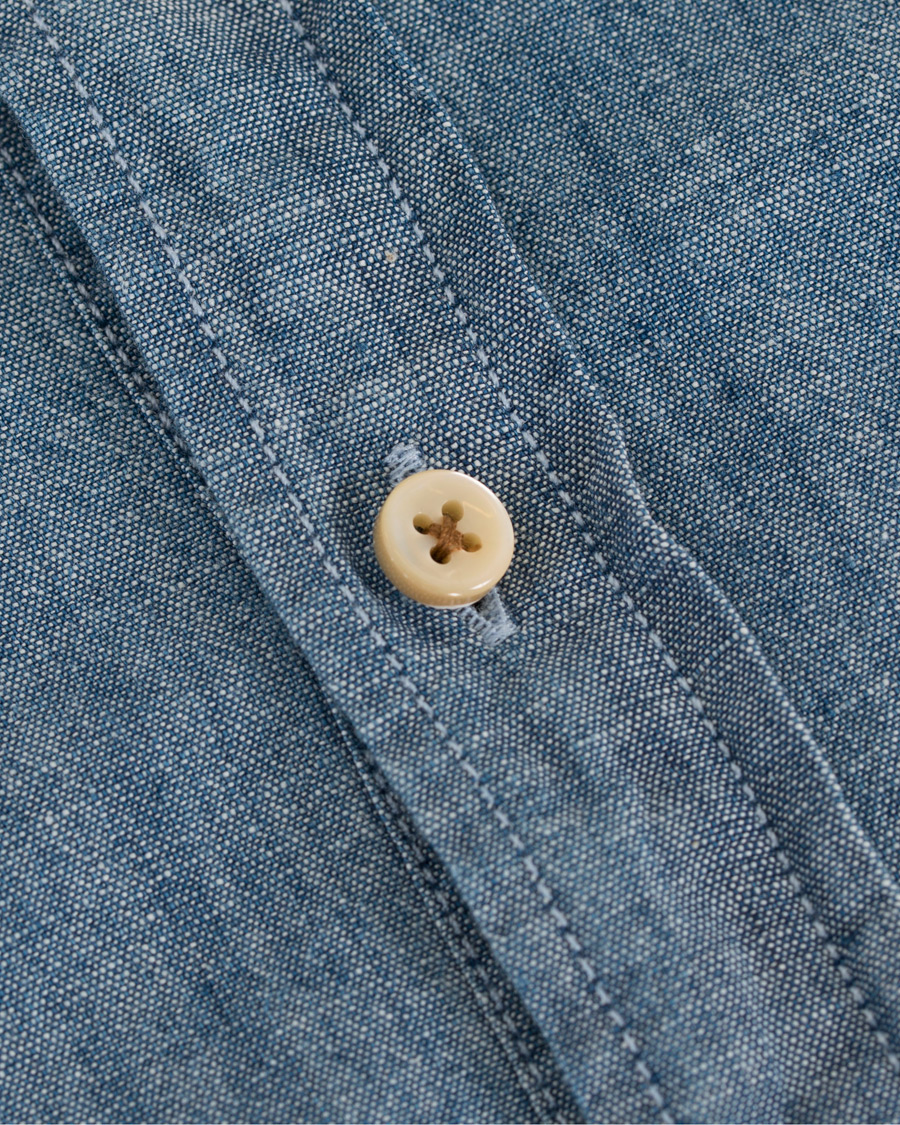 Homme | Chemises | Stenströms | Slimline Garment Washed Popover Shirt Light Blue