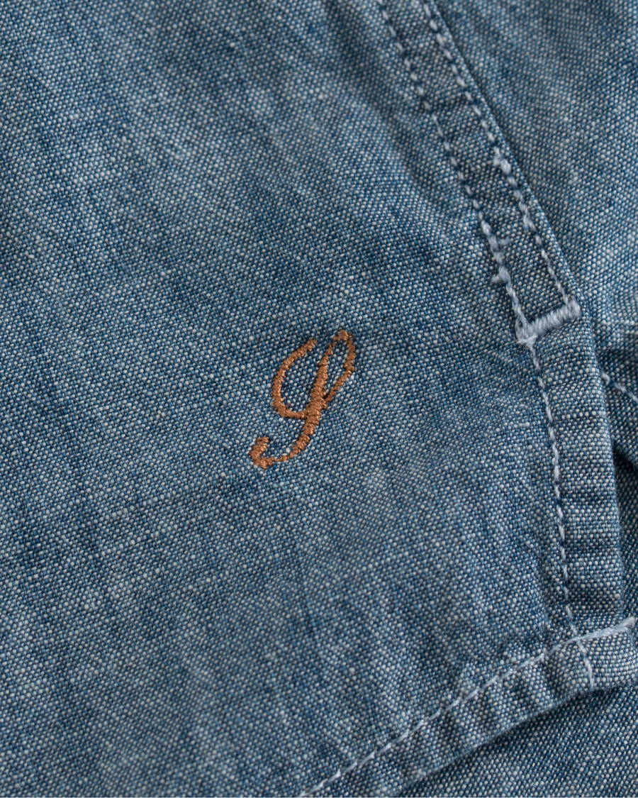 Homme | Chemises | Stenströms | Slimline Garment Washed Popover Shirt Light Blue